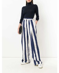Pantalon large à rayures verticales bleu marine Aspesi
