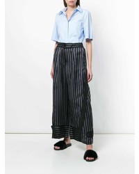 Pantalon large à rayures verticales bleu marine Sacai