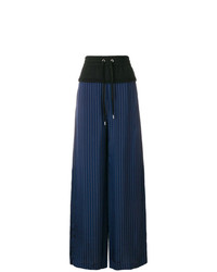 Pantalon large à rayures verticales bleu marine T by Alexander Wang
