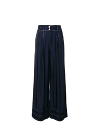 Pantalon large à rayures verticales bleu marine Temperley London