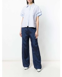 Pantalon large à rayures verticales bleu marine T by Alexander Wang