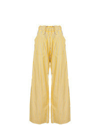 Pantalon large à rayures verticales jaune