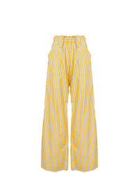 Pantalon large à rayures verticales jaune Matin