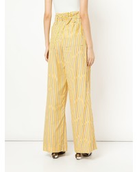 Pantalon large à rayures verticales jaune Matin