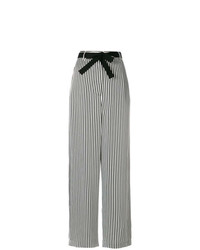 Pantalon large à rayures verticales noir et blanc Hache