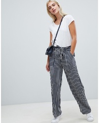 Pantalon large à rayures verticales noir et blanc Pieces