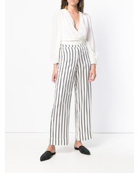 Pantalon large à rayures verticales noir et blanc Asceno