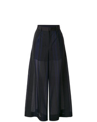 Pantalon large à rayures verticales noir Sacai