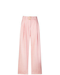Pantalon large à rayures verticales rose