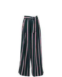Pantalon large à rayures verticales vert foncé