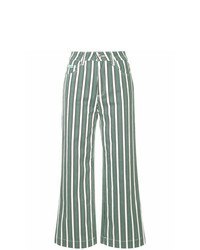 Pantalon large à rayures verticales vert