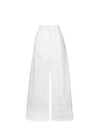Pantalon large brodé blanc Sacai