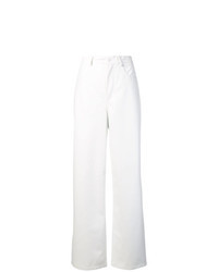 Pantalon large en cuir blanc