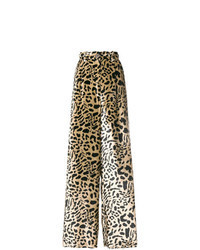 Pantalon large en cuir imprimé léopard marron clair