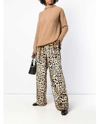 Pantalon large en cuir imprimé léopard marron clair Michel Klein