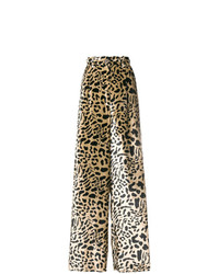 Pantalon large en cuir imprimé léopard marron clair Michel Klein
