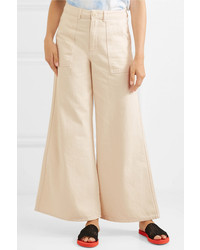 Pantalon large en denim beige Ganni