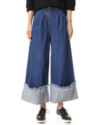 Pantalon large en denim bleu marine Edit