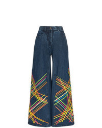 Pantalon large en denim imprimé bleu marine