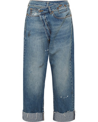 Pantalon large en denim imprimé bleu