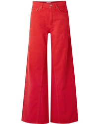 Pantalon large en denim rouge