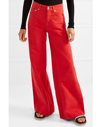 Pantalon large en denim rouge Ganni