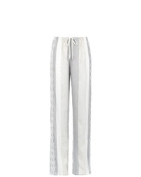 Pantalon large en dentelle à rayures verticales gris Martha Medeiros