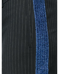 Pantalon large en laine à rayures verticales bleu marine Mira Mikati
