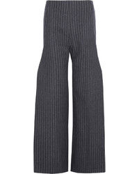 Pantalon large en laine à rayures verticales gris foncé