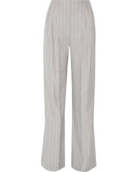 Pantalon large en laine à rayures verticales gris
