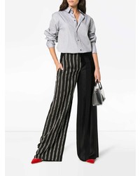 Pantalon large en laine à rayures verticales noir et blanc Esteban Cortazar