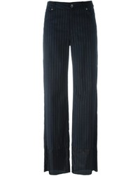 Pantalon large en laine à rayures verticales noir