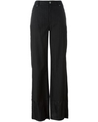 Pantalon large en laine à rayures verticales noir MM6 MAISON MARGIELA