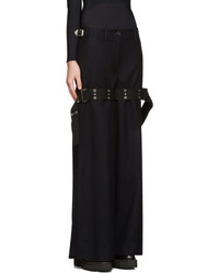 Pantalon large en laine bleu marine Sacai