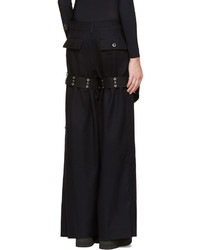 Pantalon large en laine bleu marine Sacai