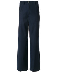 Pantalon large en laine bleu marine Semi-Couture