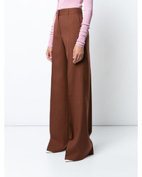 Pantalon large en laine marron Jil Sander