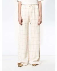 Pantalon large en lin à carreaux beige Zimmermann
