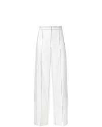 Pantalon large en lin à rayures verticales blanc Cédric Charlier