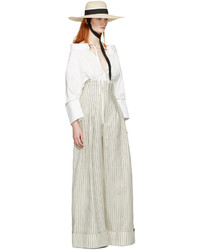 Pantalon large en lin à rayures verticales blanc Jacquemus