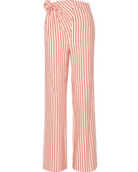 Pantalon large en lin à rayures verticales rouge Rosie Assoulin