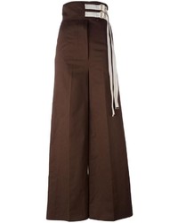 Pantalon large en lin marron foncé Marni