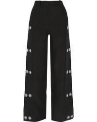 Pantalon large en lin orné noir