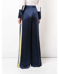 Pantalon large en satin bleu marine Alexis