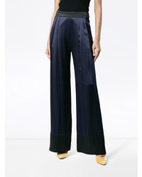 Pantalon large en satin bleu marine Michael Lo Sordo