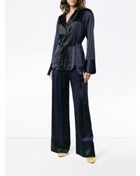 Pantalon large en satin bleu marine Michael Lo Sordo