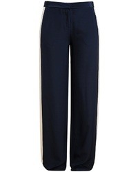Pantalon large en soie bleu marine Diane von Furstenberg