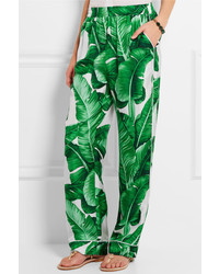 Pantalon large en soie imprimé vert Dolce & Gabbana
