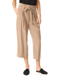 Pantalon large en soie marron clair