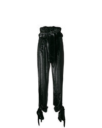 Pantalon large en velours à fleurs noir